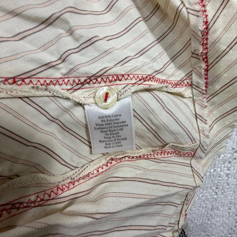 3J Workshop Johnny Was Pinstripe Embroidered Western Shirt XS Cream Red Black